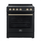 FORNO Espresso Package - 30" Electric Range, Range Hood and Dishwasher in Black with Antique Brass Handles