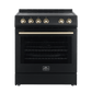 FORNO Espresso Package - 30" Electric Range and Refrigerator in Black with Antique Brass Handles, FBDL-003-02US