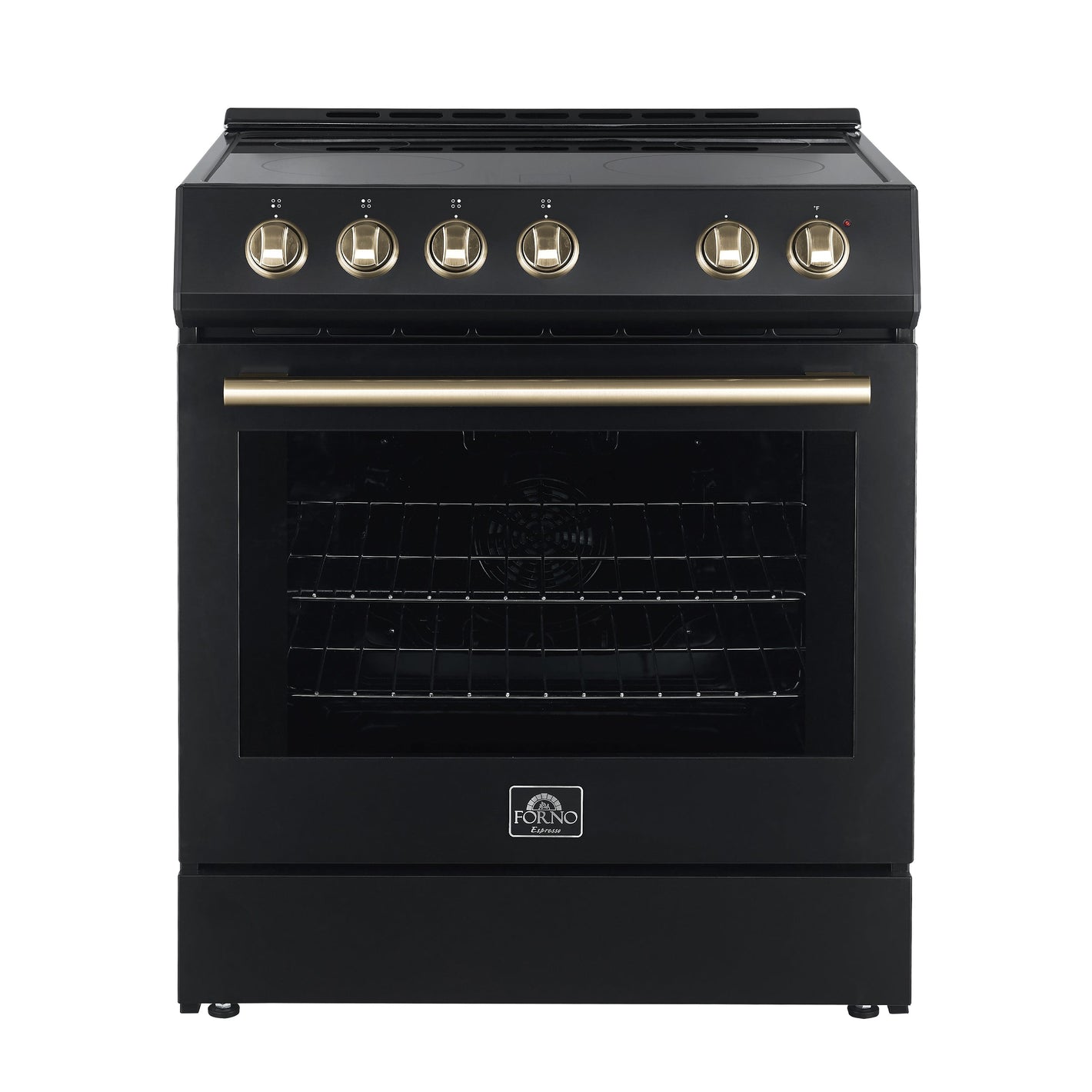 FORNO Espresso Leonardo 30" 5 cu. ft. Electric Range in Black with Antique Brass Handles, FFSEL6012-30BLK