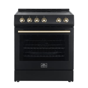 FORNO Espresso Leonardo 30" 5 cu. ft. Electric Range in Black with Antique Brass Handles, FFSEL6012-30BLK