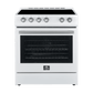 FORNO Espresso Package - 30" Electric Range, Range Hood, Refrigerator and Dishwasher in White with Stainless Steel Handles