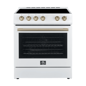 FORNO Espresso Package - 30" Electric Range and Refrigerator in White with Antique Brass Handles