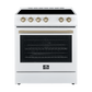 FORNO Espresso Package - 30" Electric Range, Range Hood and Refrigerator in White with Antique Brass Handles