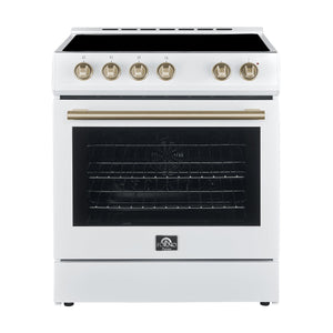 FORNO Espresso Leonardo 30" 5 cu. ft. Electric Range in White with Antique Brass Handles, FFSEL6012-30WHT