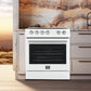 FORNO Espresso Package - 30" Electric Range, Range Hood, Refrigerator and Dishwasher in White with Stainless Steel Handles