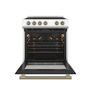 FORNO Espresso Leonardo 30" 5 cu. ft. Electric Range in White with Antique Brass Handles, FFSEL6012-30WHT