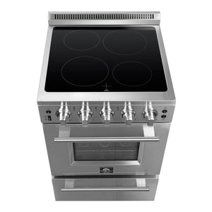 FORNO Loiano 24" 2.3 cu. ft. Freestanding Electric Range with 4 Element Burners, Storage Drawer and Air Fryer Kit in Stainless Steel, FFSEL6069-24