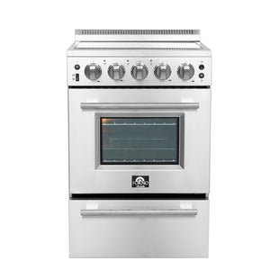 FORNO Loiano 24" 2.3 cu. ft. Freestanding Electric Range with 4 Element Burners, Storage Drawer and Air Fryer Kit in Stainless Steel, FFSEL6069-24