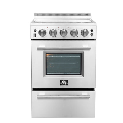 FORNO Loiano 24" 2.3 cu. ft. Freestanding Electric Range with 4 Element Burners, Storage Drawer and Air Fryer Kit in Stainless Steel, FFSEL6069-24