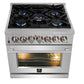 FORNO Massimo 30" 4.32 cu. ft. Freestanding Dual Fuel Range with 5 Sealed Burners, Air Fryer Kit, Wok Support & Griddle in White with Antique Brass Accents, FFSGS6125-30