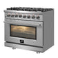 FORNO Massimo 36″ 5.36 cu. ft. Freestanding Dual Fuel Range with 6 Sealed Burners, Air Fryer Kit, Wok Support & Griddle in Stainless Steel, FFSGS6125-36
