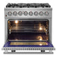 FORNO Massimo 36″ 5.36 cu. ft. Freestanding Dual Fuel Range with 6 Sealed Burners, Air Fryer Kit, Wok Support & Griddle in Stainless Steel, FFSGS6125-36