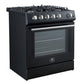 FORNO Espresso Leonardo 30" 5 cu. ft. Gas Range in Black with Stainless Steel Handles, FFSGS1116-30BLK