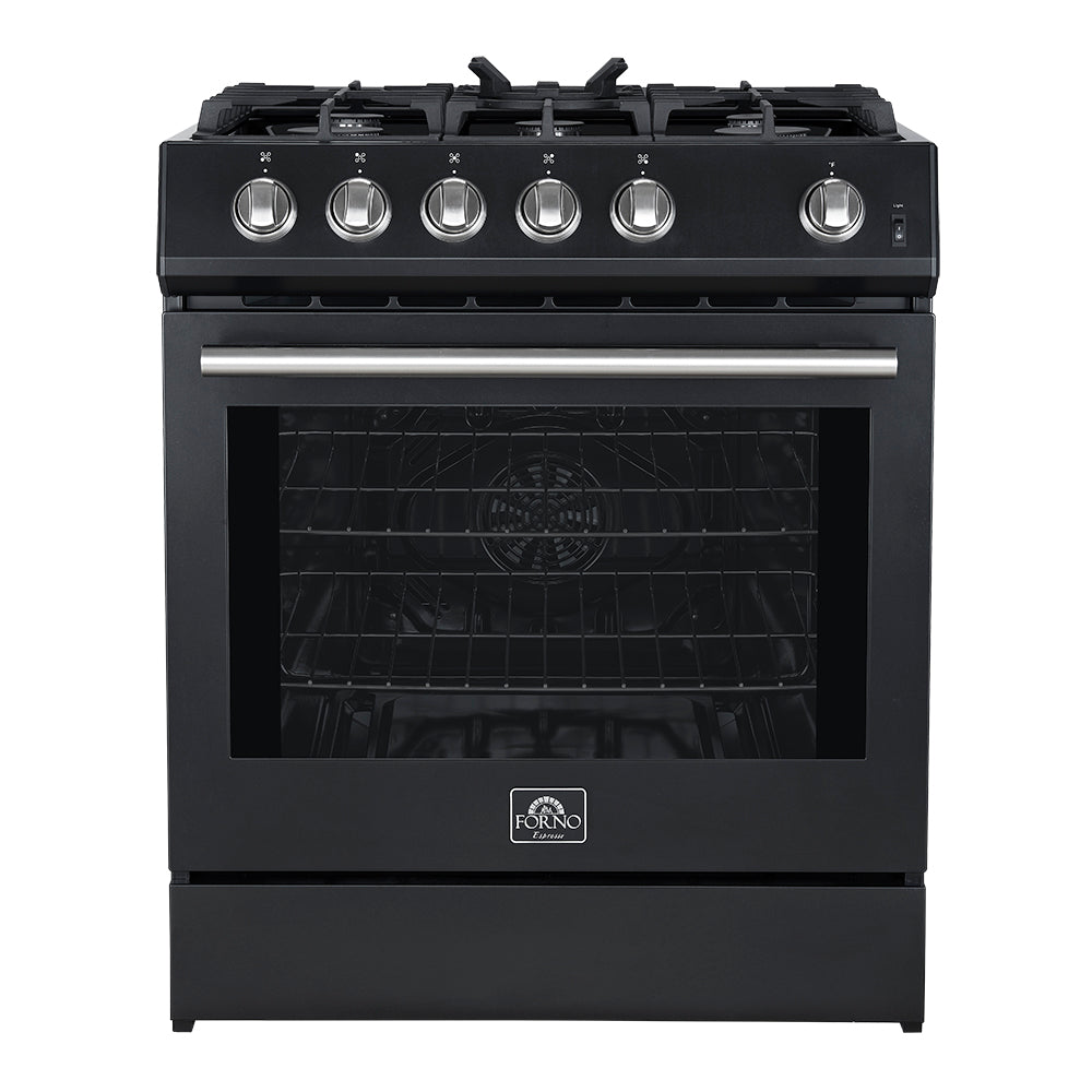 FORNO Espresso Leonardo 30" 5 cu. ft. Gas Range in Black with Stainless Steel Handles, FFSGS1116-30BLK