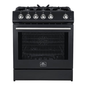 FORNO Espresso Leonardo 30" 5 cu. ft. Gas Range in Black with Stainless Steel Handles, FFSGS1116-30BLK