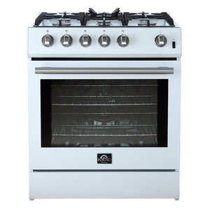 FORNO Espresso Leonardo 30" 5 cu. ft. Gas Range in White with Stainless Steel Handles, FFSGS1116-30WHT