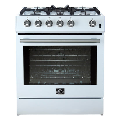 FORNO Espresso Leonardo 30" 5 cu. ft. Gas Range in White with Stainless Steel Handles, FFSGS1116-30WHT