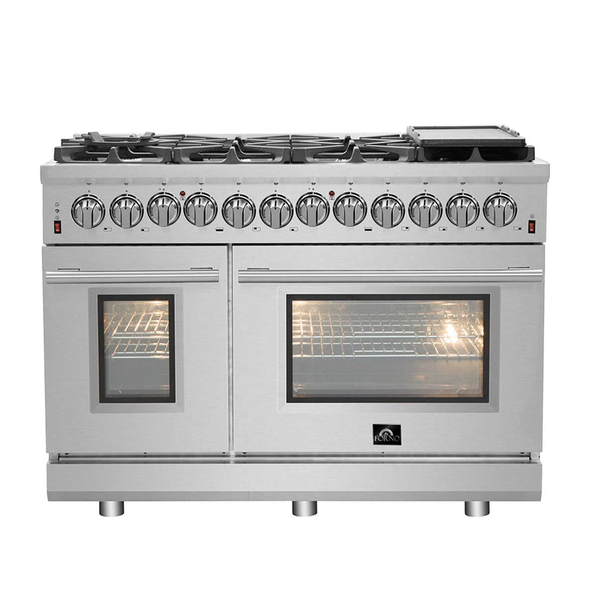 FORNO Massimo 48″ 6.58 cu. ft. Freestanding Dual Fuel Range with 8 Sealed Burners, Air Fryer Kit, Wok Support & Griddle in Stainless Steel, FFSGS6125-48