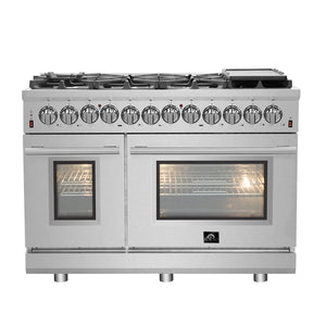 FORNO Massimo 48″ 6.58 cu. ft. Freestanding Dual Fuel Range with 8 Sealed Burners, Air Fryer Kit, Wok Support & Griddle in Stainless Steel, FFSGS6125-48