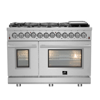 FORNO Massimo 48″ 6.58 cu. ft. Freestanding Dual Fuel Range with 8 Sealed Burners, Air Fryer Kit, Wok Support & Griddle in Stainless Steel, FFSGS6125-48