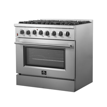 FORNO Galiano 36" 5.36 cu. ft. Dual Fuel Range with 6 Italian Burners in Stainless Steel, FFSGS6156-36