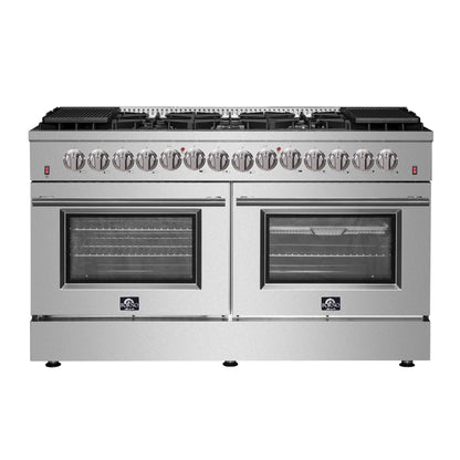 FORNO Galiano 60" 8.64 cu. ft. Dual Fuel Range with 10 Italian Burners in Stainless Steel, FFSGS6156-60