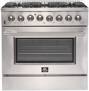 FORNO Appliance Package - 36 Inch Dual Fuel Range, Wall Mount Range Hood, 60 Inch Refrigerator, AP-FFSGS6156-36-4