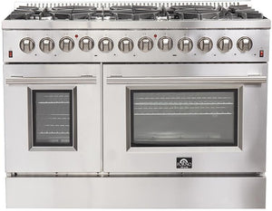 FORNO Appliance Package - 48" Gas Burner, Electric Oven Range, Range Hood, 36" Refrigerator, AP-FFSGS6156-48-20