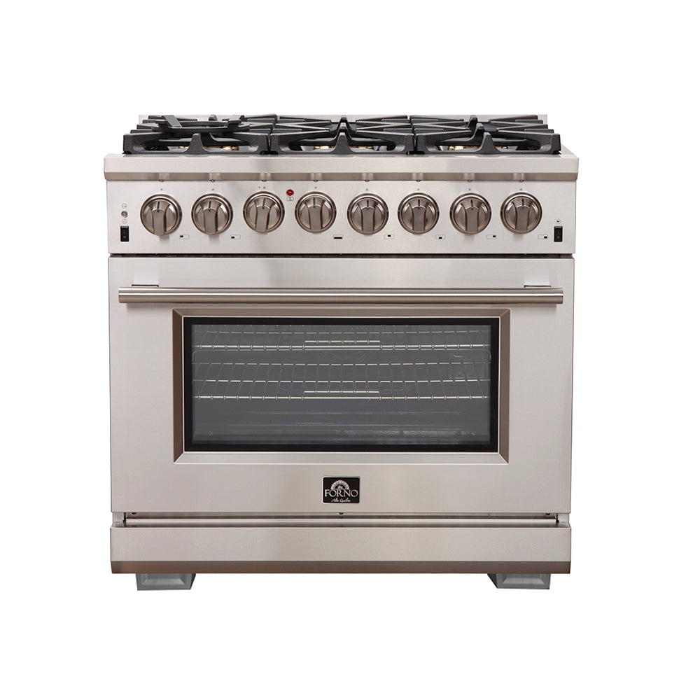 FORNO Capriasca 36" 5.36 cu. ft. Dual Fuel Range with 6 Italian Burners in Stainless Steel, FFSGS6187-36