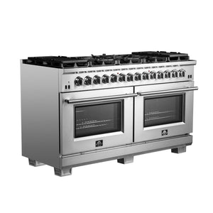 FORNO Capriasca 60" 8.64 cu. ft. Dual Fuel Range with 10 Italian Burners in Stainless Steel, FFSGS6187-60