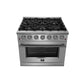 FORNO Massimo 36" 5.36 cu. ft. Freestanding Gas Range with 6 Sealed Burners, Air Fryer Kit, Wok Support & Griddle in Stainless Steel, FFSGS6239-36