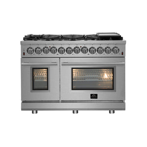 FORNO Massimo 48″ 6.58 cu. ft. Freestanding Gas Range with 8 Sealed Burners, Air Fryer Kit, Wok Support & Griddle in Stainless Steel, FFSGS6239-48