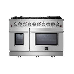 FORNO Massimo 48″ 6.58 cu. ft. Freestanding Gas Range with 8 Sealed Burners, Air Fryer Kit, Wok Support & Griddle in Stainless Steel, FFSGS6239-48