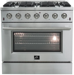 FORNO Appliance Package - 36 Inch Gas Range, Wall Mount Range Hood, Microwave Drawer, AP-FFSGS6244-36-3