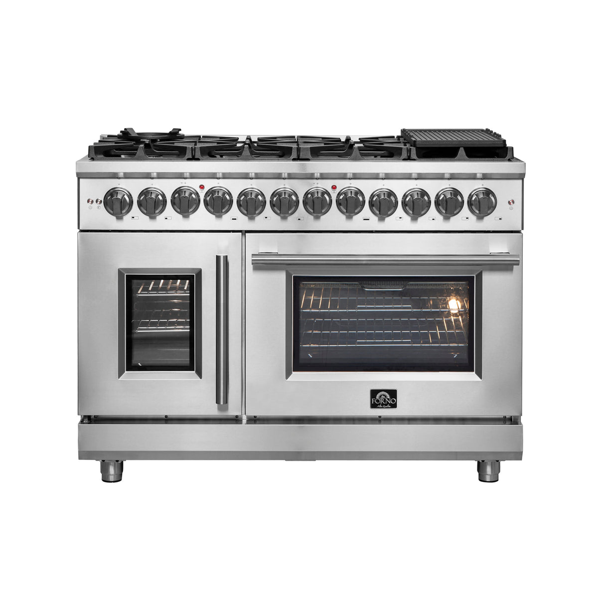 FORNO Massimo 48″ Freestanding French Door Dual Fuel Range with 8 Burners, FFSGS6325-48