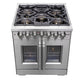 FORNO Capriasca 30" 4.32 cu. ft. French Door Dual Fuel Range with 5 Brass Burners, Air Fryer Kit, Rotisserie Kit, Wok Support & Griddle in Stainless Steel, FFSGS6387-30