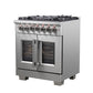 FORNO Capriasca 30" 4.32 cu. ft. French Door Dual Fuel Range with 5 Brass Burners, Air Fryer Kit, Rotisserie Kit, Wok Support & Griddle in Stainless Steel, FFSGS6387-30