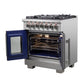 FORNO Capriasca 30" 4.32 cu. ft. French Door Dual Fuel Range with 5 Brass Burners, Air Fryer Kit, Rotisserie Kit, Wok Support & Griddle in Stainless Steel, FFSGS6387-30