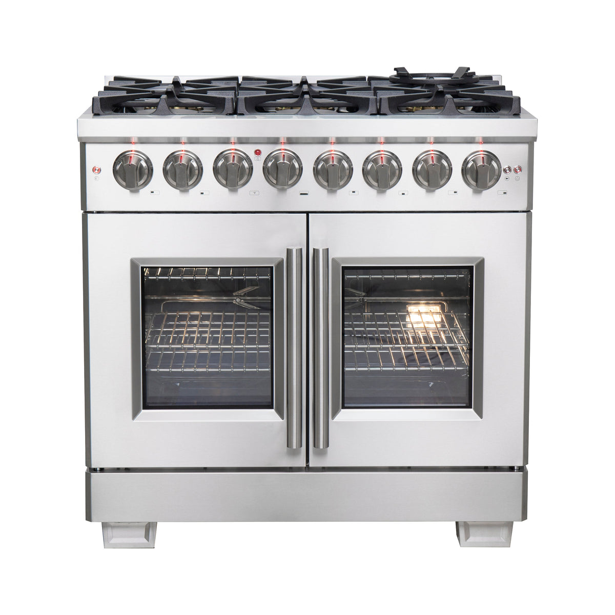 FORNO Capriasca 36" 5.36 cu. ft. Dual Fuel Range with 6 Brass Burners, Air Fryer Kit, Rotisserie Kit, Wok Support & Griddle in Stainless Steel, FFSGS6387-36
