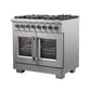 FORNO Capriasca 36" 5.36 cu. ft. Dual Fuel Range with 6 Brass Burners, Air Fryer Kit, Rotisserie Kit, Wok Support & Griddle in Stainless Steel, FFSGS6387-36