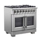 FORNO Capriasca 36" 5.36 cu. ft. Dual Fuel Range with 6 Brass Burners, Air Fryer Kit, Rotisserie Kit, Wok Support & Griddle in Stainless Steel, FFSGS6387-36