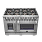 FORNO Capriasca 48" 6.58 cu. ft. Dual Fuel Range with 8 Brass Burners, Air Fryer Kit, Rotisserie Kit, Wok Support & Griddle in Stainless Steel, FFSGS6387-48