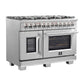 FORNO Capriasca 48" 6.58 cu. ft. Dual Fuel Range with 8 Brass Burners, Air Fryer Kit, Rotisserie Kit, Wok Support & Griddle in Stainless Steel, FFSGS6387-48