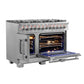 FORNO Capriasca 48" 6.58 cu. ft. Dual Fuel Range with 8 Brass Burners, Air Fryer Kit, Rotisserie Kit, Wok Support & Griddle in Stainless Steel, FFSGS6387-48
