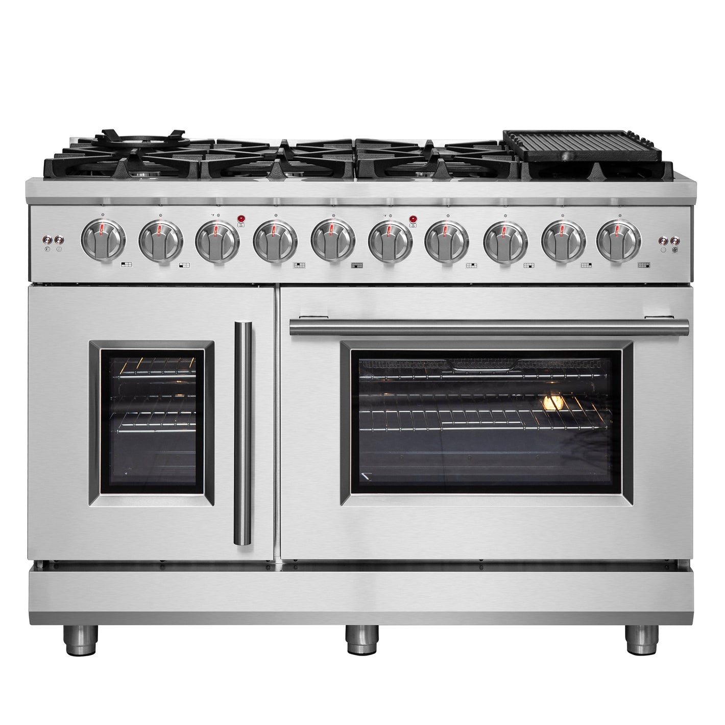FORNO Massimo 48″ 6.58 cu. ft. Freestanding French Door Gas Range with 8 Burners, FFSGS6439-48