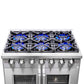FORNO Capriasca 36" 5.36 cu. ft. French Door Gas Range with 6 Brass Burners, Air Fryer Kit, Rotisserie Kit, Wok Support & Griddle in Stainless Steel, FFSGS6460-36