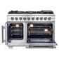 FORNO Capriasca 48" 6.58 cu. ft. French Door Gas Range with 8 Brass Burners, Air Fryer Kit, Rotisserie Kit, Wok Support & Griddle in Stainless Steel, FFSGS6460-48