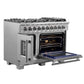 FORNO Capriasca 48" 6.58 cu. ft. French Door Gas Range with 8 Brass Burners, Air Fryer Kit, Rotisserie Kit, Wok Support & Griddle in Stainless Steel, FFSGS6460-48