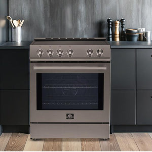 FORNO Espresso Leonardo 30" 5 cu. ft. Induction Range with Knob Control in Stainless Steel and Stainless Steel Accents, FFSIN0982-30