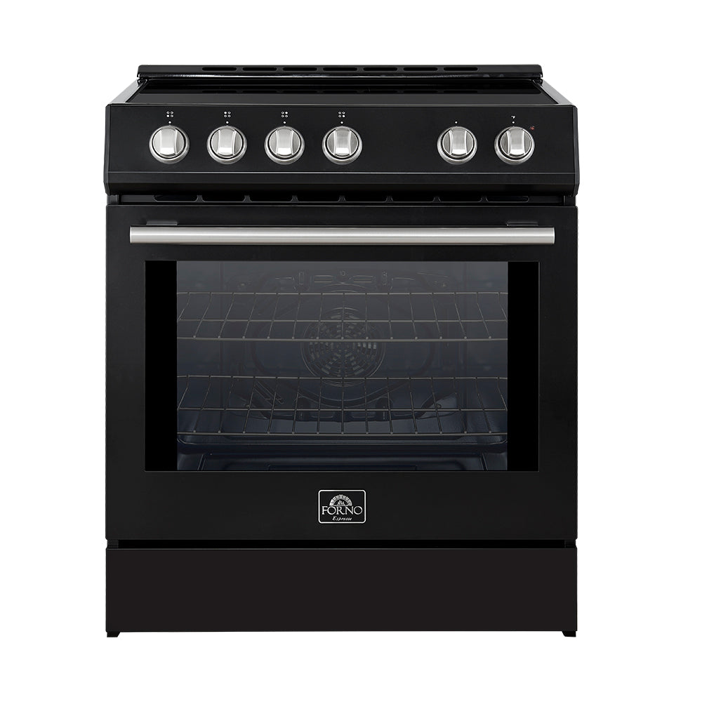 FORNO Espresso Leonardo 30" 5 cu. ft. Induction Range with Knob Control in Black and Stainless Steel Accents, FFSIN0982-30BLK